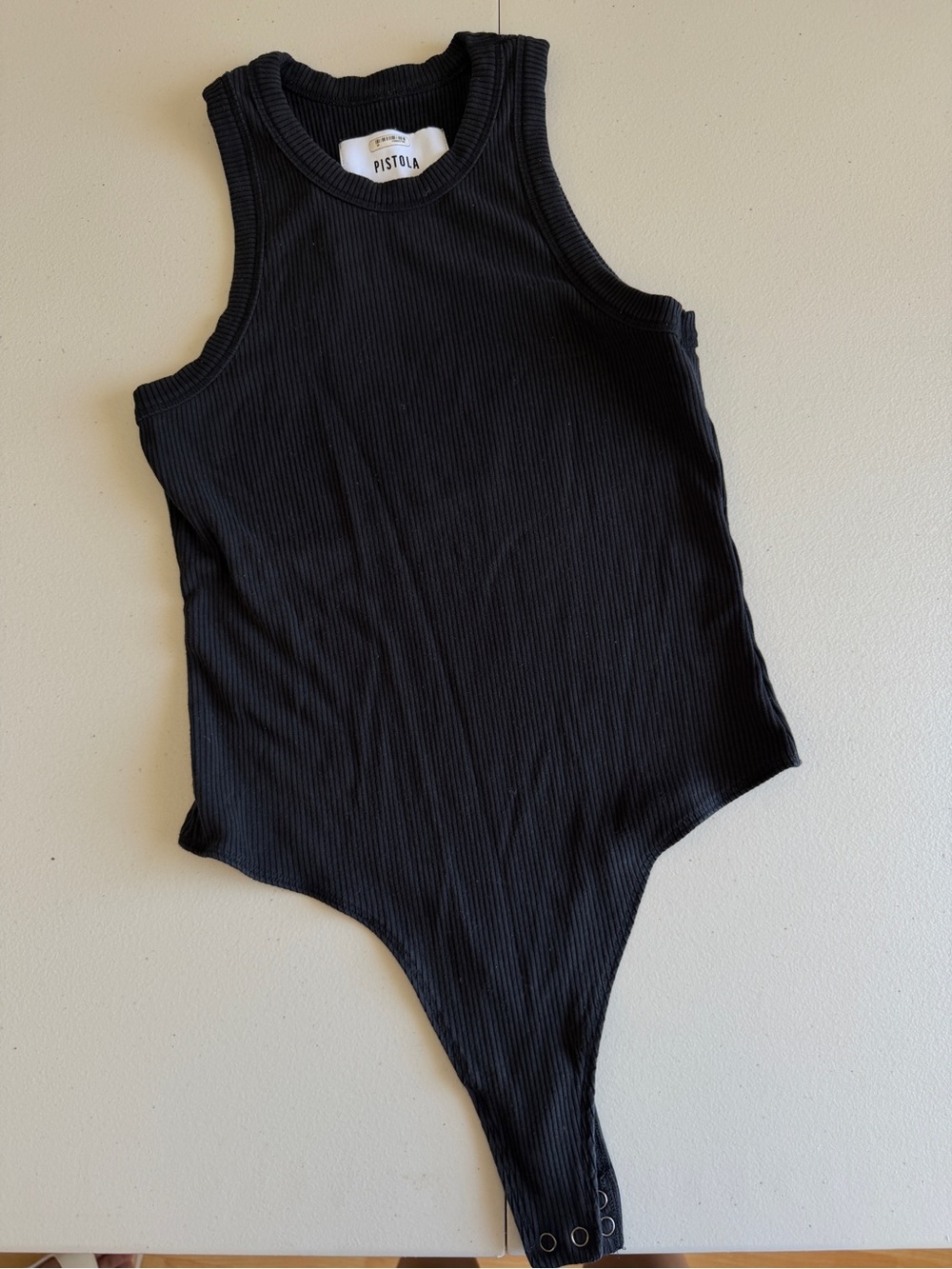 PISTOLA Black Ribbed High Neck Sleeveless Bodysuit M